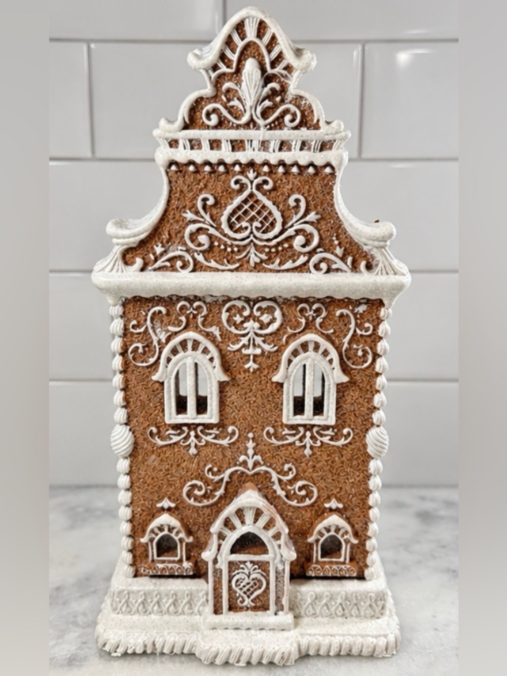 NEW Cupcakes & Cashmere Frosted 14" FLAT Victorian Christmas Gingerbread House